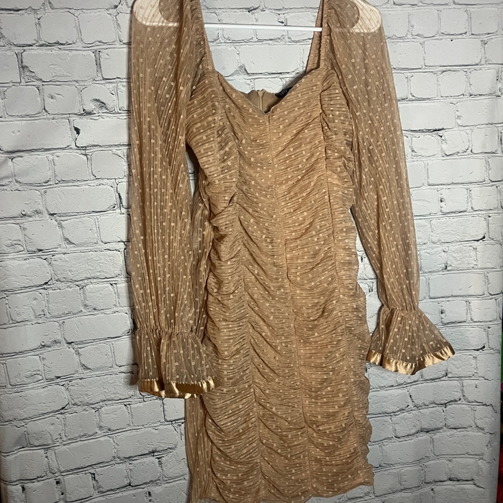 Elegant Gold Ruched Dress